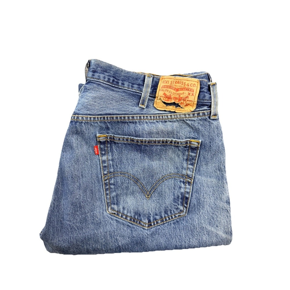 Levi's 501 Straight Leg Mens Jeans 42x38 Medium Wash Button Fly Distressed
